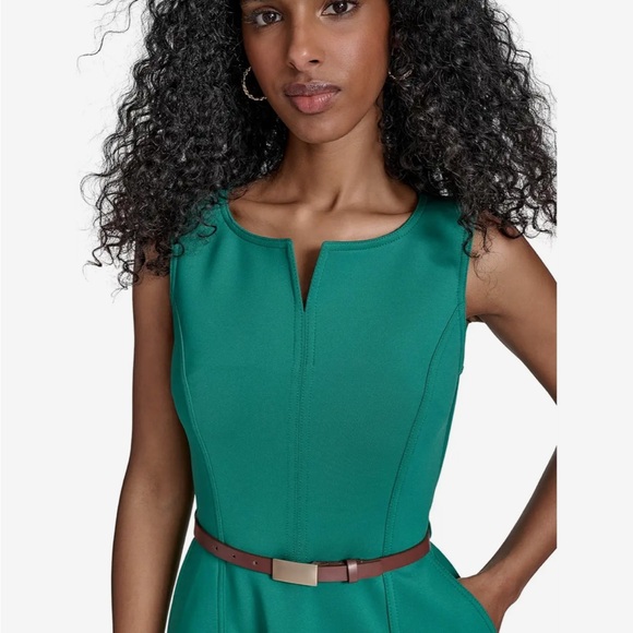 NWT Calvin Klein Midi Sleeveless Scuba Dress with Belt Sz 10 - Picture 3 of 10